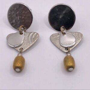 Silver Tone Dangling Disk Design Earrings